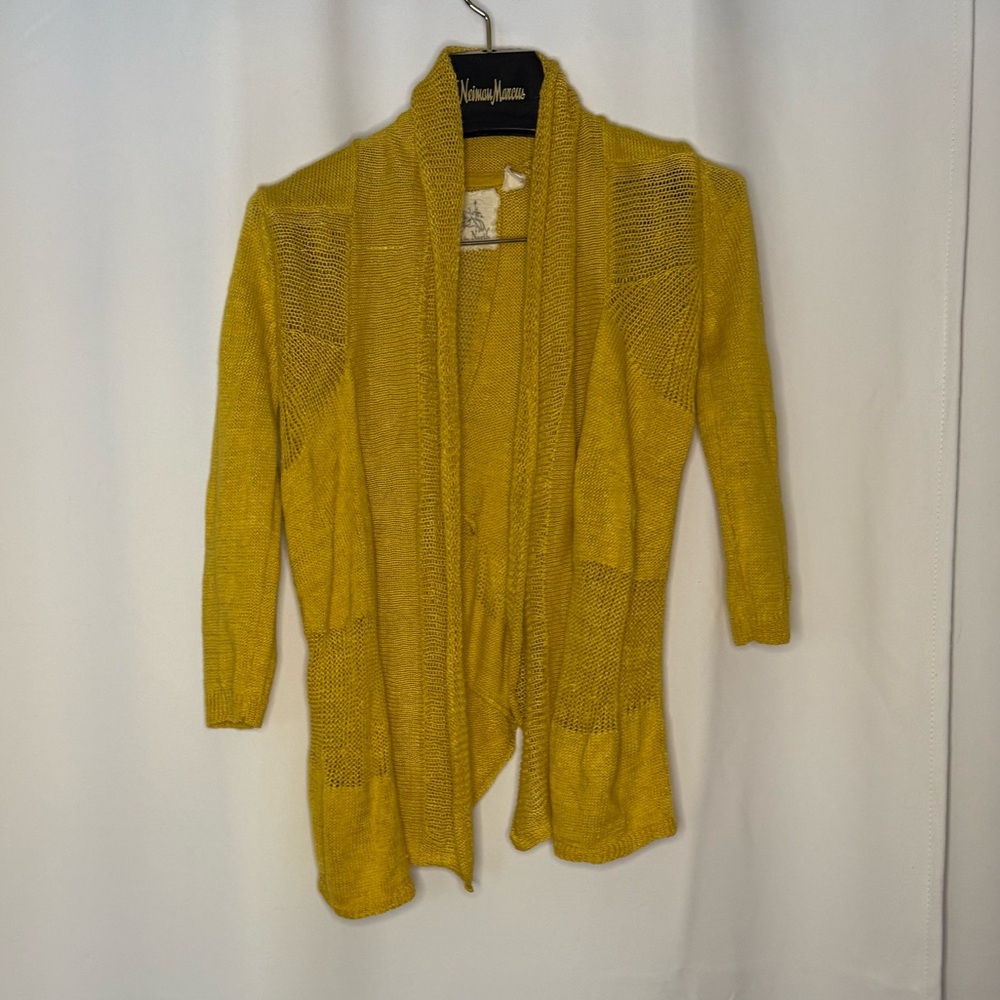 Angel Of The North Mustard Open-Front Linen Cardigan